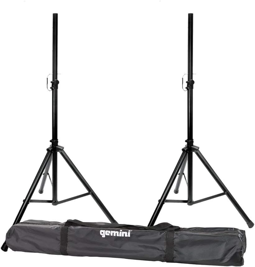 Gemini Sound ST-Pack Heavy Duty Professional Audio Universal DJ Fold-Out Telescoping Tripod Steel Speaker Stands (Set of 2), Up to 80 Inches Tall, 200lb Weight Capacity with Carry Bag Included