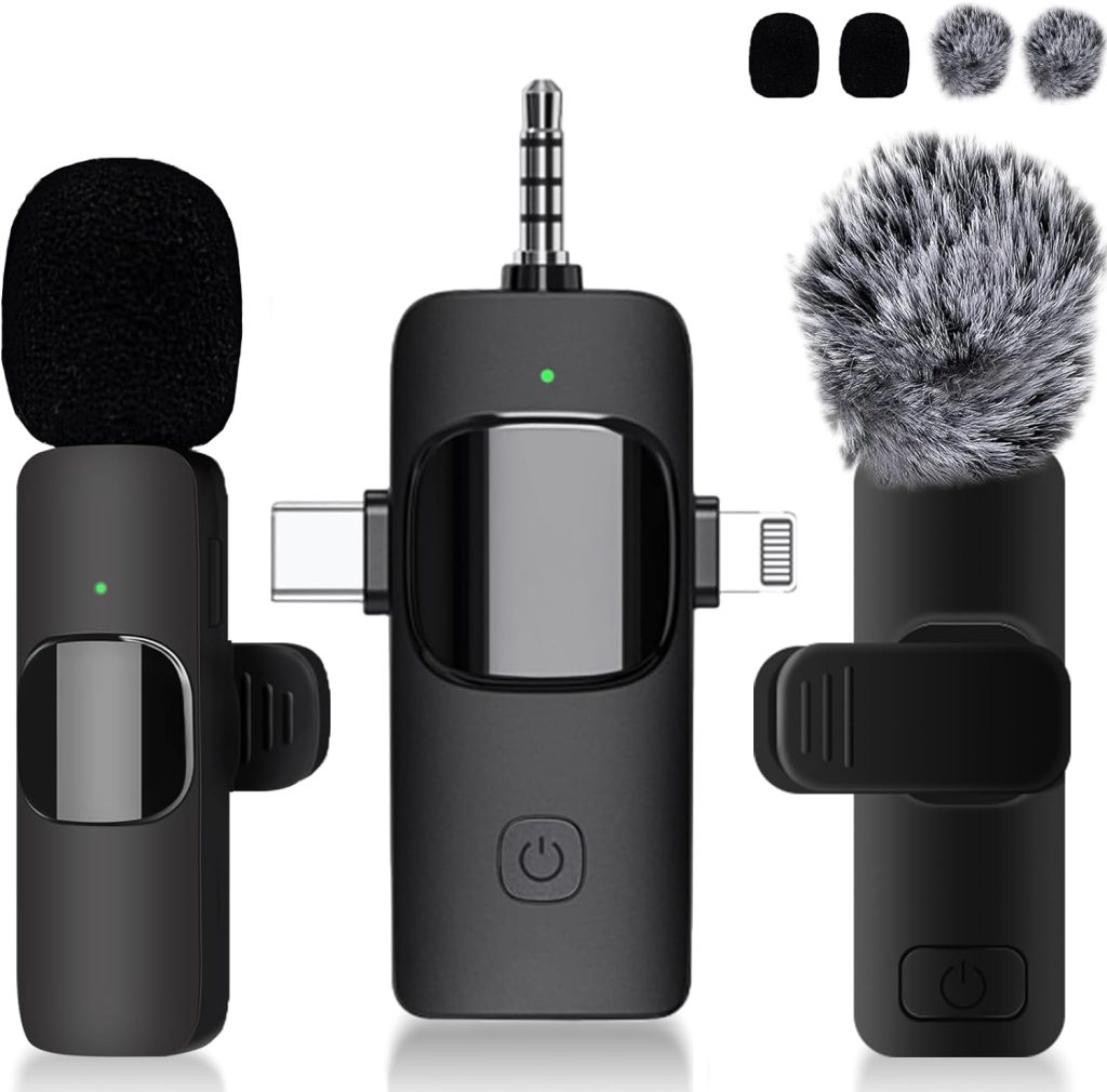 Generi 2 Pc Mini Microphone,Wireless Lavalier Lapel Microphone for iPhone Android Camera Plug-Play，Professional Noise Reduction Recording Clip Mic for Creator Interview YouTube Interview TikTok Vlog