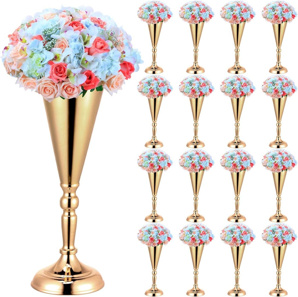 Gerrii 20 Pieces Gold Trumpet Vase 15 Inch Wedding Table Centerpiece Metal Flower Vase Floral Arrangements Stand for Wedding Reception Anniversary Event Party Decoration : Home  Kitchen