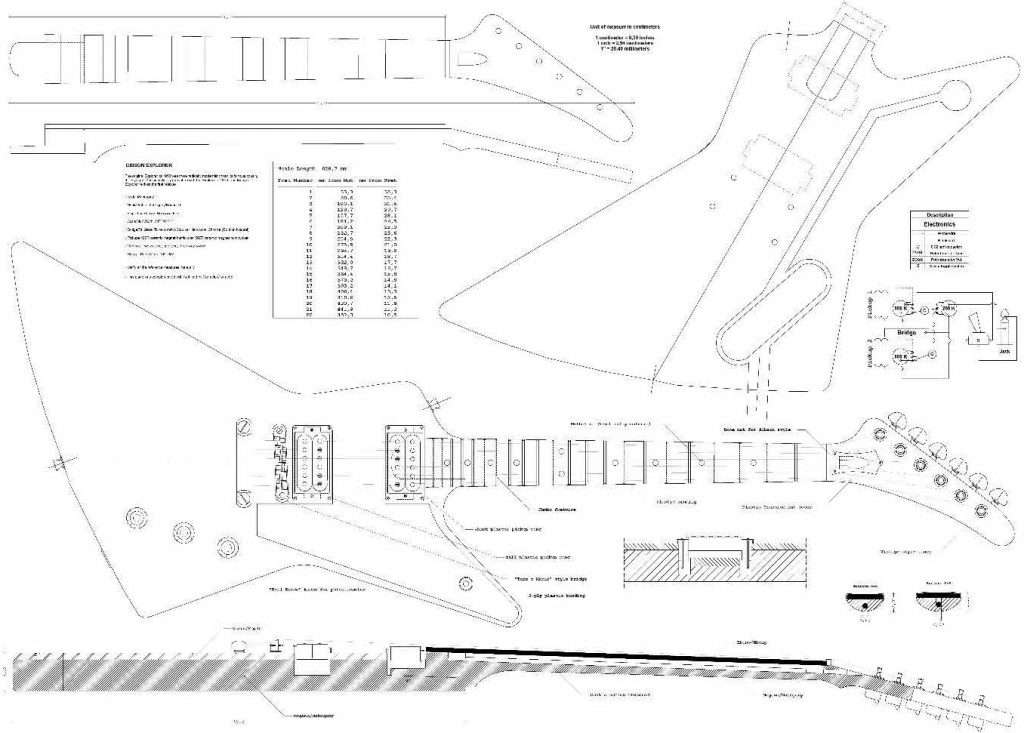 Gibson Explorer Electric Guitar Plans - Full Scale Technical Design Drawings - Actual Size
