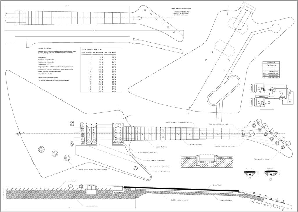 Gibson Explorer Guitar Plans - Full Scale Design Plans - Technical Plans