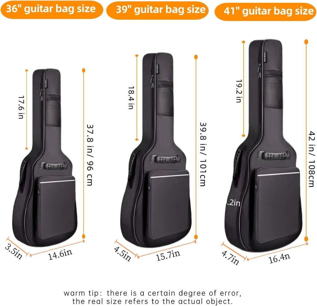 GIGKOUKI Guitar Bag 38 39 Inch Acoustic Guitar Gig Bag Soft Case 0.4 Inch Thick Padding Classical Guitar Backpack Large Pocket with Hanger Loop and Neck Strap（39 inch）