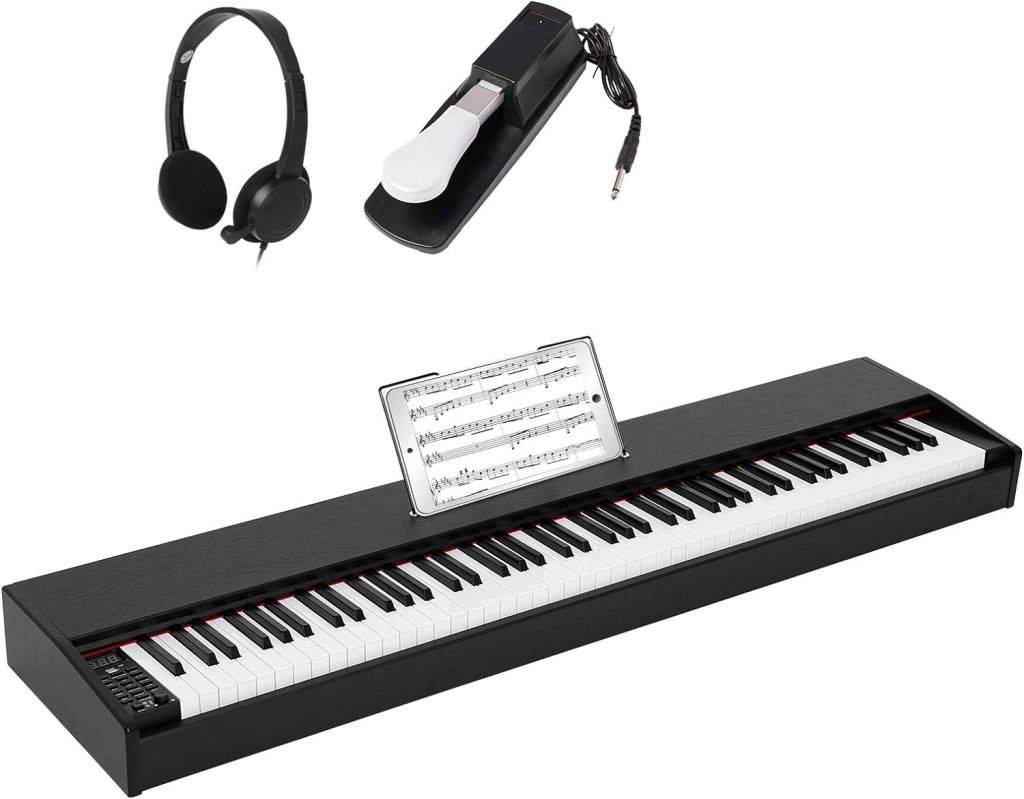GLARRY Portable 88-Key Home Wooden Digital Piano with Full Weighted Hammer Heavy Action for All Experience Levels, Electric Keyboards Piano w/Sustain Pedal, Power Adapter, Headphone (Black)
