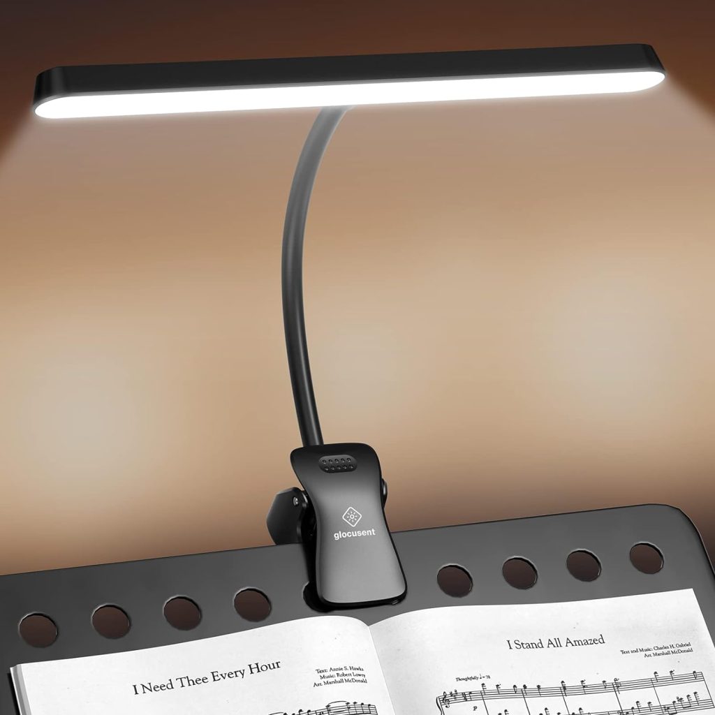 Glocusent 57 LED Super Bright Music Stand Light, Eye Caring Clip-on Piano Light, 3 Color  5 Brightness, USB-C Rechargeable, Long Lasting up to 140 Hrs, Perfect for The Piano, Sheet Music, Guitar