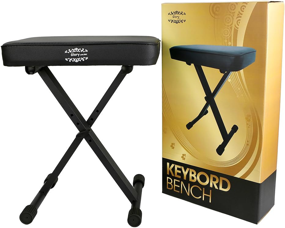 Glory Adjustable Padded Keyboard Bench,Adjustable Piano Keyboard Bench, X-Style Stool Chair Seat,Black