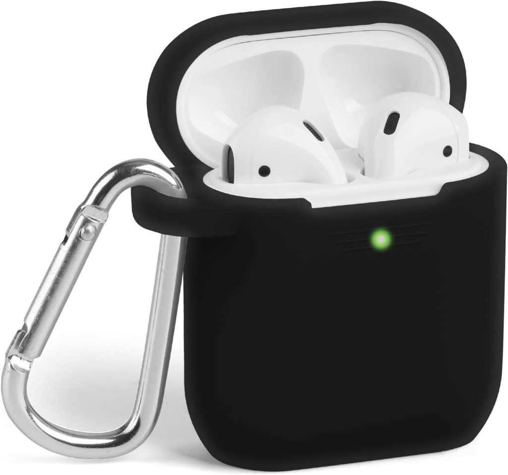 GMYLE AirPods Case Cover with Keychain, [Front LED Visible] Silicone Full Protective Wireless Charging Airpods Earbuds Case Cover Skin Accessories kit Set Compatible for Apple AirPod 2  1 – Black