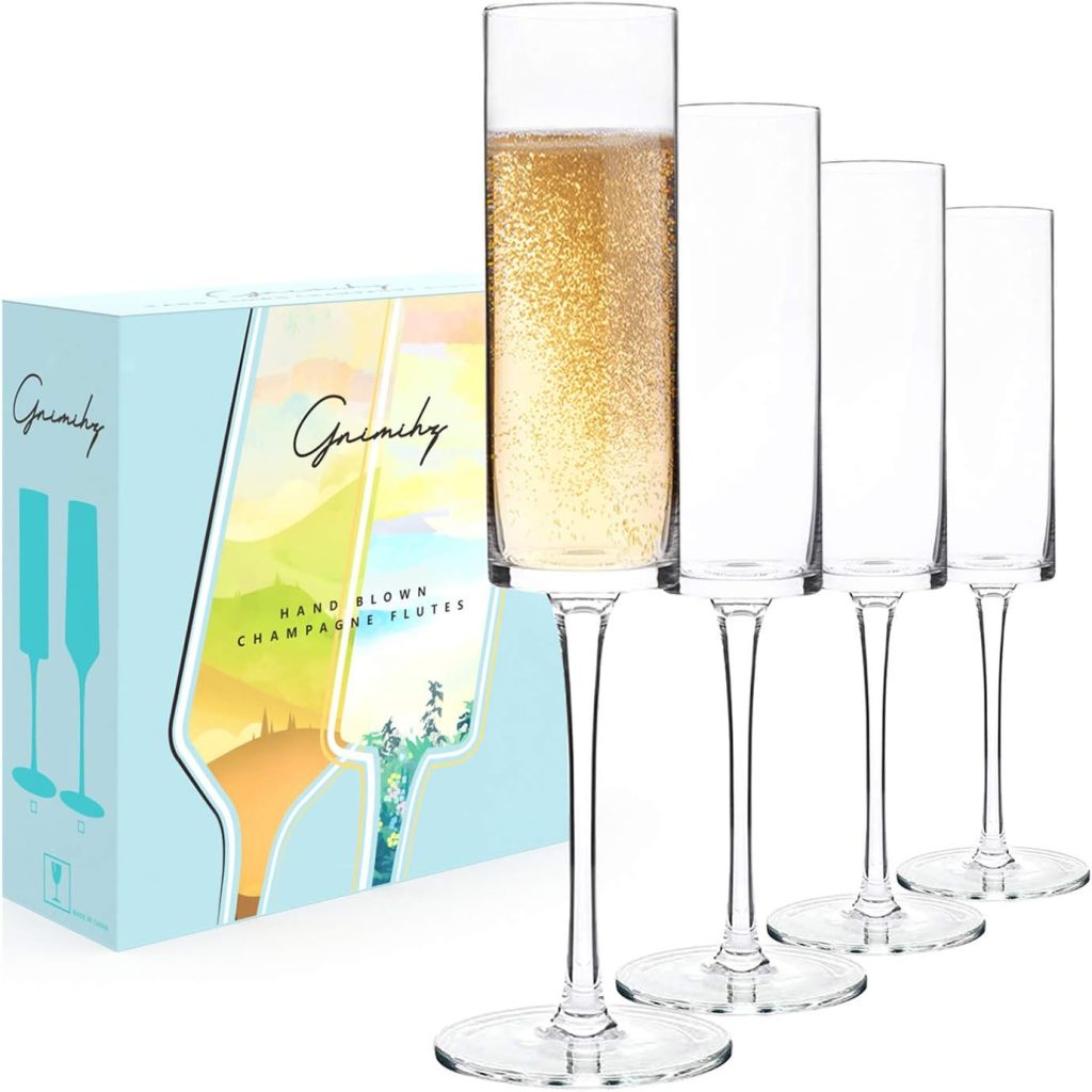 Gnimihz Edge Champagne Flutes - Crystal Champagne Glasses Set of 4, Lead-Free Premium Crystal, Gift for Wedding, Anniversary, Christmas, 6.3oz, 9.8 Tall, Clear