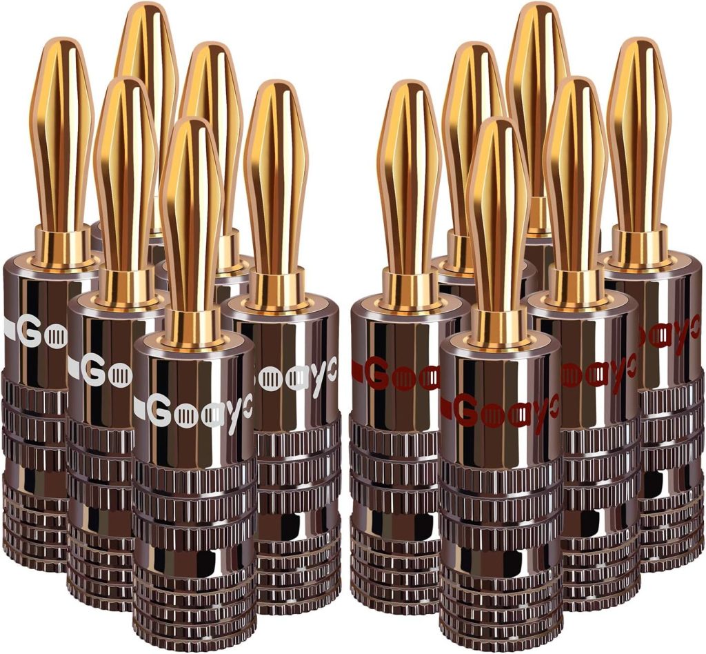 Goaycer Banana Plugs for Speaker Wire - 24K Gold Plated Banana Adapter Connector(6 Pairs/12 pcs)