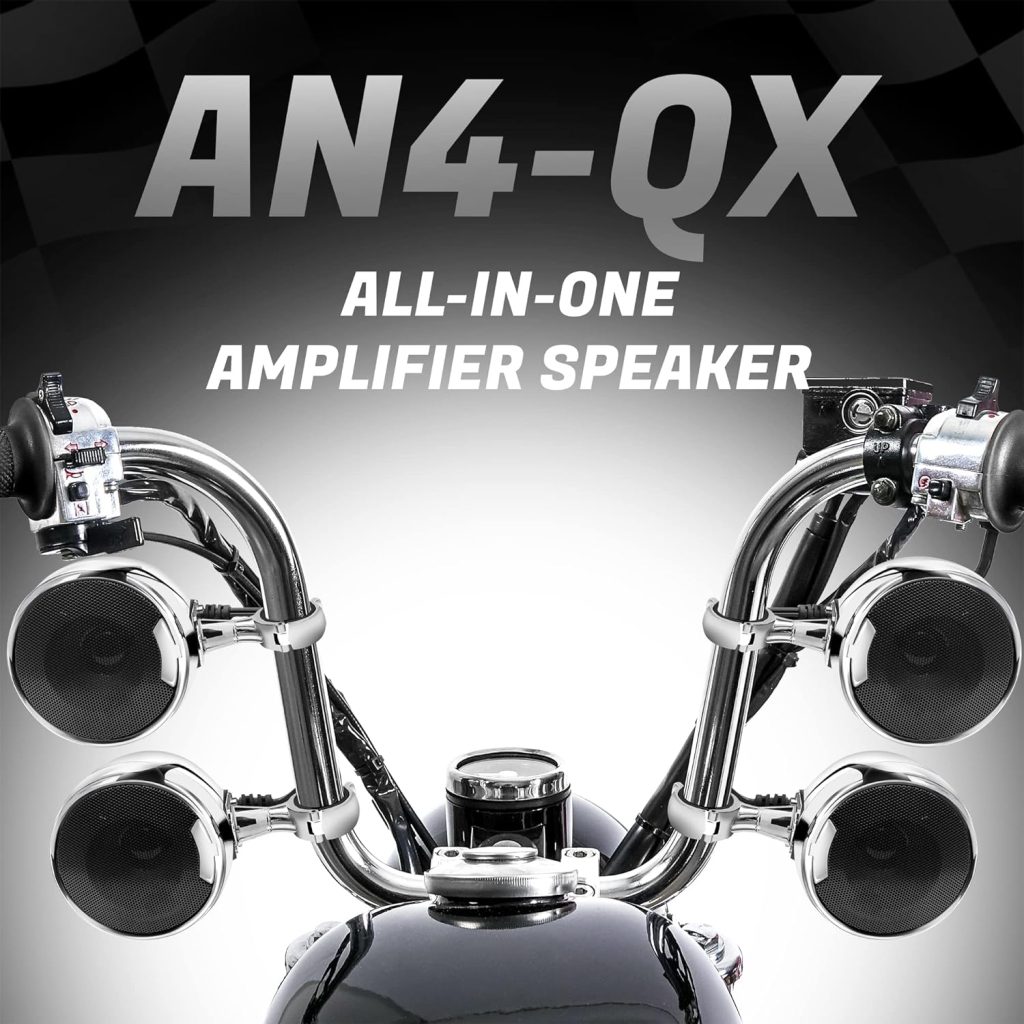 GoHawk AN4-QX All-in-One 1200W Built-in Amplifier 4.5 Waterproof Bluetooth Motorcycle Stereo 4 Speakers Audio Amp System AUX for 1-1.25 Ape-Hanger Handlebar Harley CVO Touring Cruiser Custom