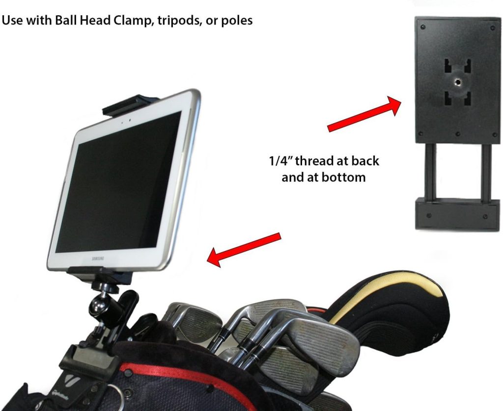 Golf Gadgets® | Tablet Holder Add-On - Video Recording  Device Mount for Phone  Tablets. Screw on to Other Mounts to Capture Footage on The Course or Range. (Tablet Clamp Add-On)
