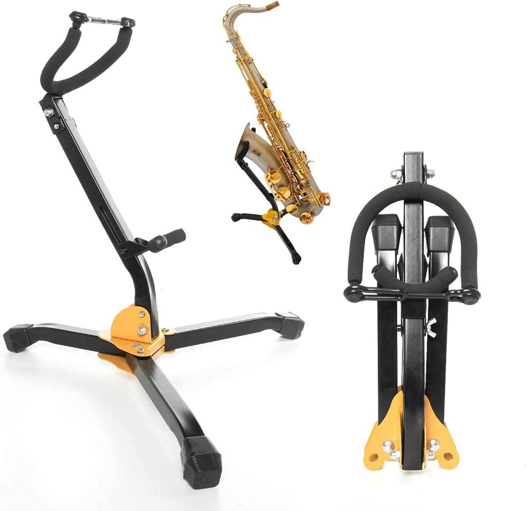 Gonioa Folding Saxophone Stand for Alto Sax, Alto/Tenor Sax Stand, Adjustable Metal Triangle Base Design Saxophone Holder Rack Portable Musical Instrument