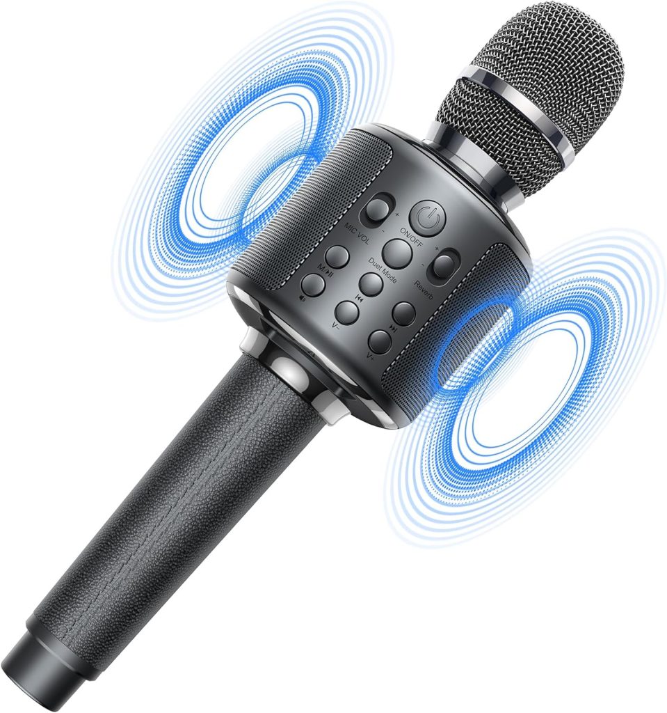 GOODaaa Karaoke Microphone, Wireless Bluetooth Rechargeable Mic with Stereo Speaker, Reverb｜Duet Mode｜Recording｜Vocal Remove, Compatible with All Smartphones Easy-to-use for Adults  Kids