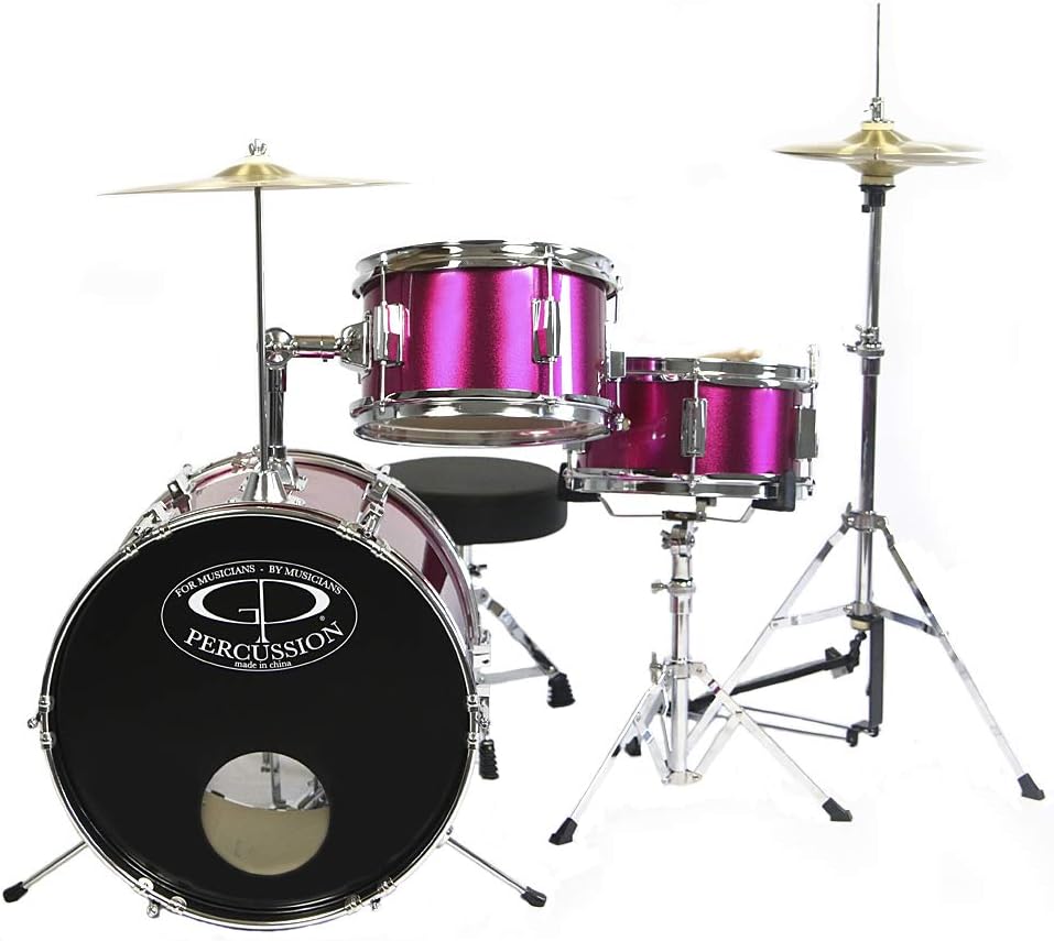 GP Percussion GP50MPK Complete Junior Drum Set (Pink, 3-Piece Set)