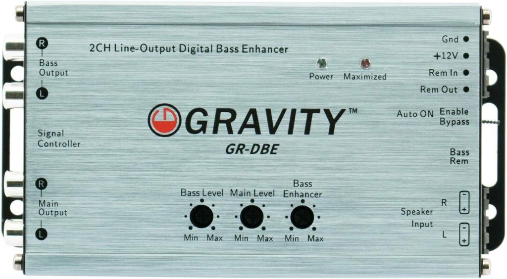 Gravity GR-DBE Two Channel Line-Output Converter 400 Watts Signal/CH with Digital Bass Enchancer with Knob/Dual Amplifier / 9.5 Volt Pre-Amp Outs/Level Matching Controls