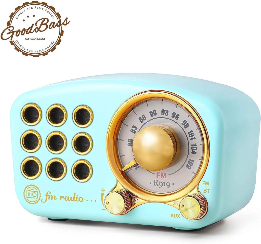 Greadio Vintage Radio Retro Bluetooth Speaker Wooden FM Radio with Old Fashioned Classic Style,Strong Bass Enhancement,Loud Volume,Bluetooth 4.2,TF Card  MP3 Player(Walnut+Blue+Green)