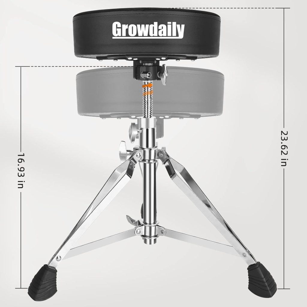 GrowDaily Drum Throne Seat,Adjustable Stool Drum Universal Thick Padded Drum Throne Drummer Stool with 2Pacs 5A Drumsticks