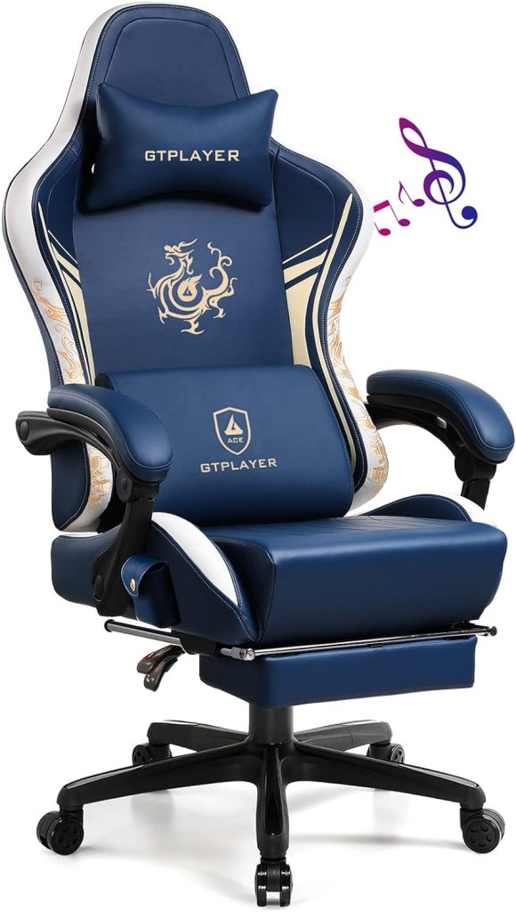 GTPLAYER Gaming Chair with Bluetooth Speakers and Footrest, Dragon Series Video Game Chair ，Heavy Duty Ergonomic Chair，Esports Gaming Chair，Computer Office Chair by GTRACING(Royal Blue)