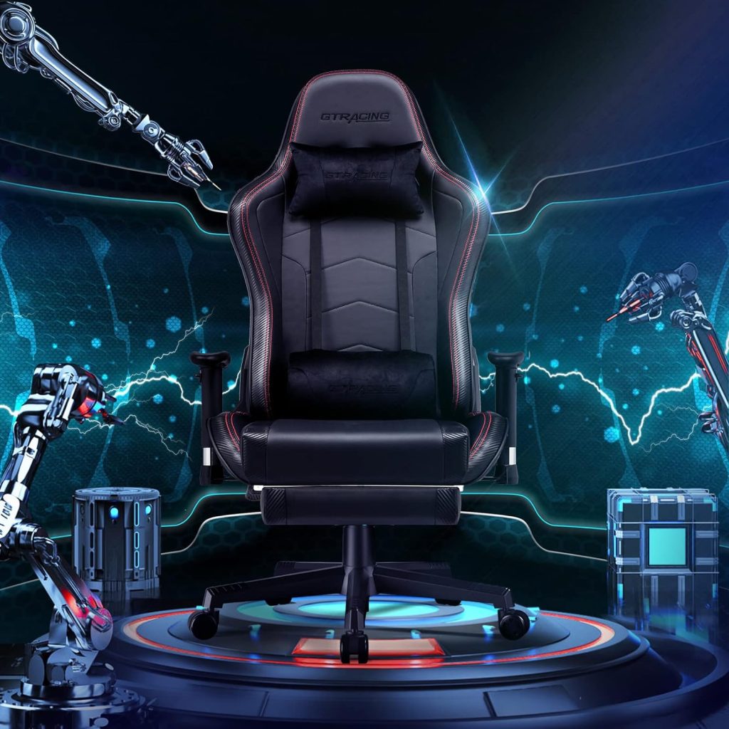 GTRACING Gaming Chair with Footrest Speakers Video Game Chair Bluetooth Music Heavy Duty Ergonomic Computer Office Desk Chair Red