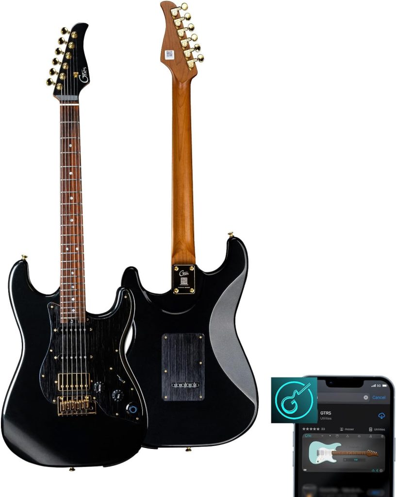 GTRS S900 Electric Guitar Kit With UHF Wireless Transmitter, Smart System Practice Guitar With 126 Effects Types, 80s Loop, 40 Drummer, 10H Bettaty Life, 6 Strings, Right Hand.(Standard 900 Black)