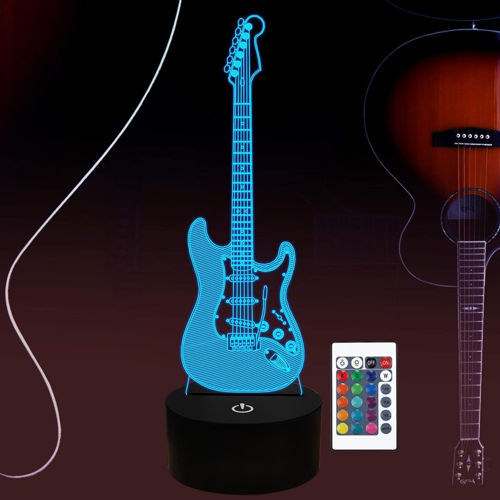 Guitar Gifts, Guitar 3D Night Light Illusion Lamp for Kids, Guitar Lover Gifts from Age 2 3 4 5 6+ Years for Girls Boys Men Women - 16 Colors Changing with Remote Control