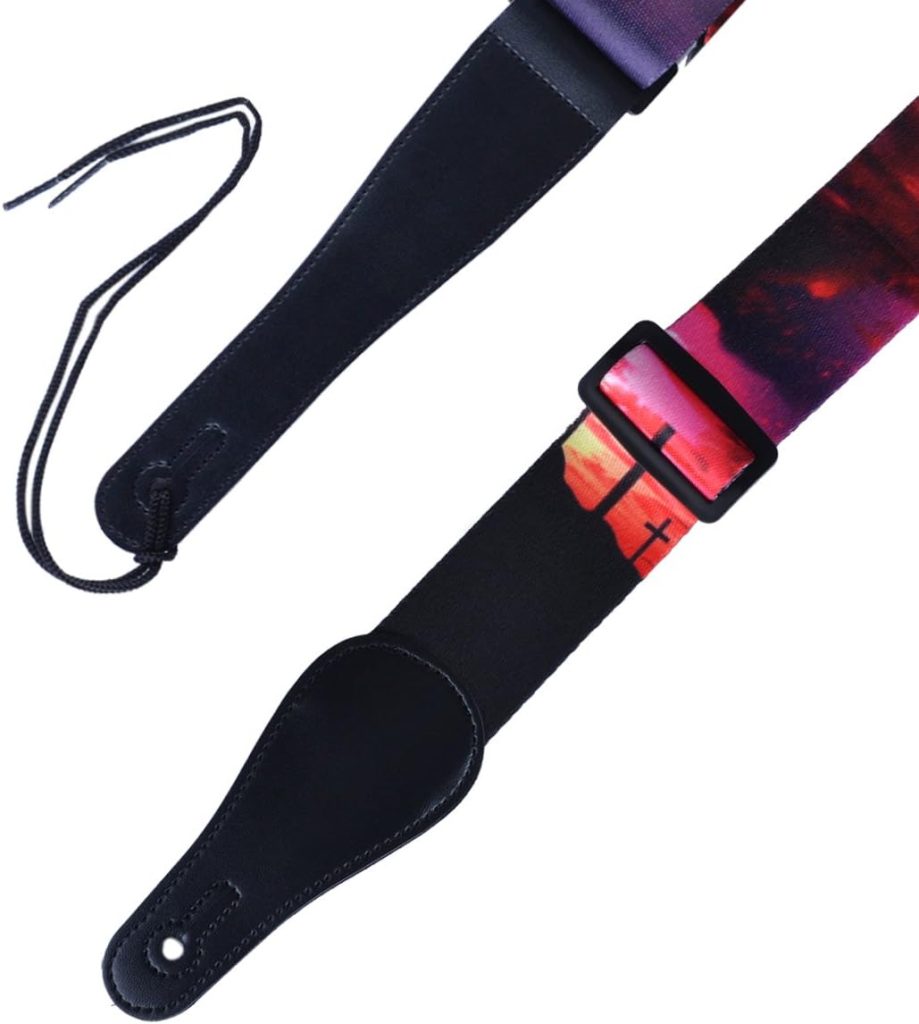 Guitar Strap for Acoustic - Vintage Strap for Classical and Electric Guitars Adjustable Soft Polyester Cotton Strap with Free Guitar Picks (Sunset)