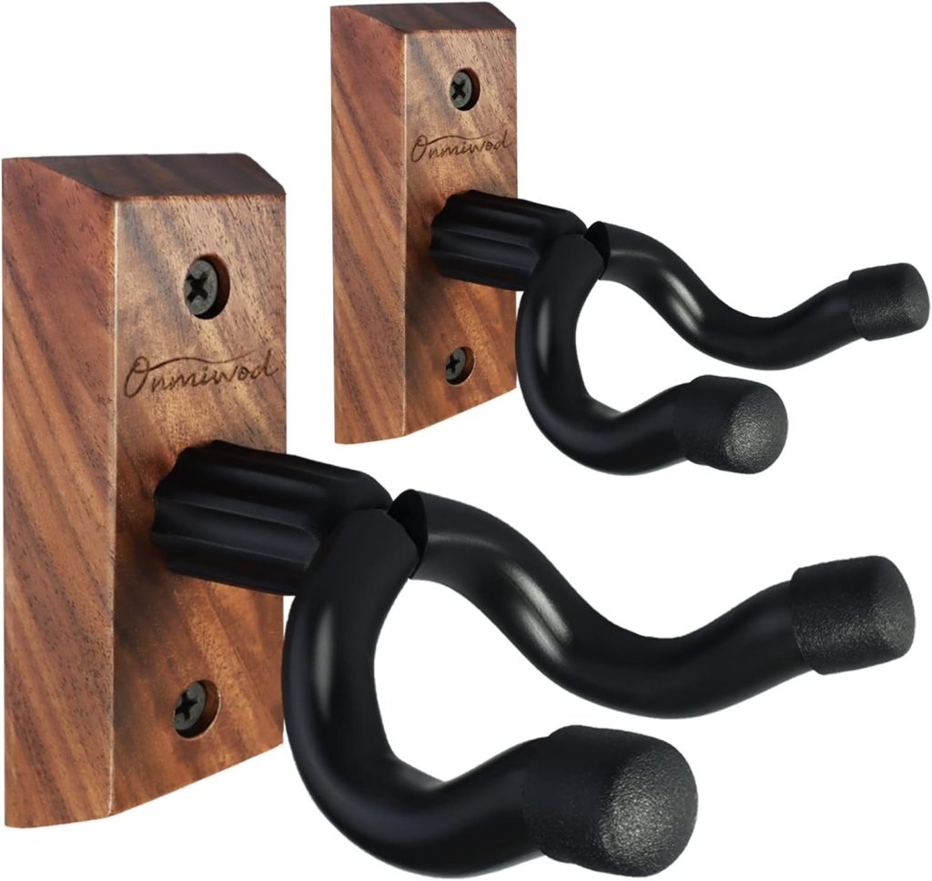 Guitar Wall Mount 2 Pack, Black Walnut Wood U-Shaped Guitar Hanger Mount, Holder Hook Stand Wall for Acoustic, Electric Guitar, Banjo, Bass, Gift for Guitar Player Men Boy