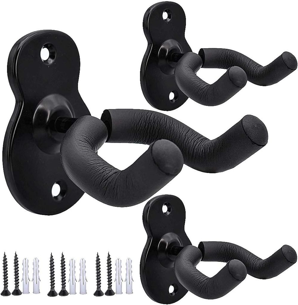 Guitar Wall Mount Wall Hanger 3 Pack Hook Black Metal Guitar Holder for Acoustic Electric Bass Guitar Ukulele Banjo mandolin