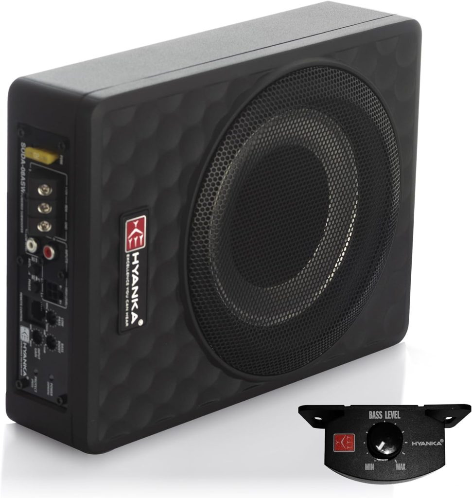 H YANKA 400W 8 Inch Powered Underseat Subwoofer Car Audio, Slim and Compact Design Car/Truck Active Subwoofer with Built-in Amp, Car Subwoofer with Amplifier Package : Electronics