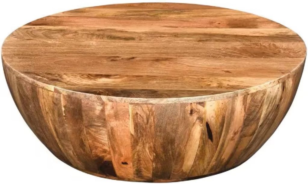 Handmade Mango Wooden Drum Coffee Table - Natural Brown Finish with Round Top and Durable Construction for Serving and Decor 35 Dia x 12 H Inches Table by Carressa