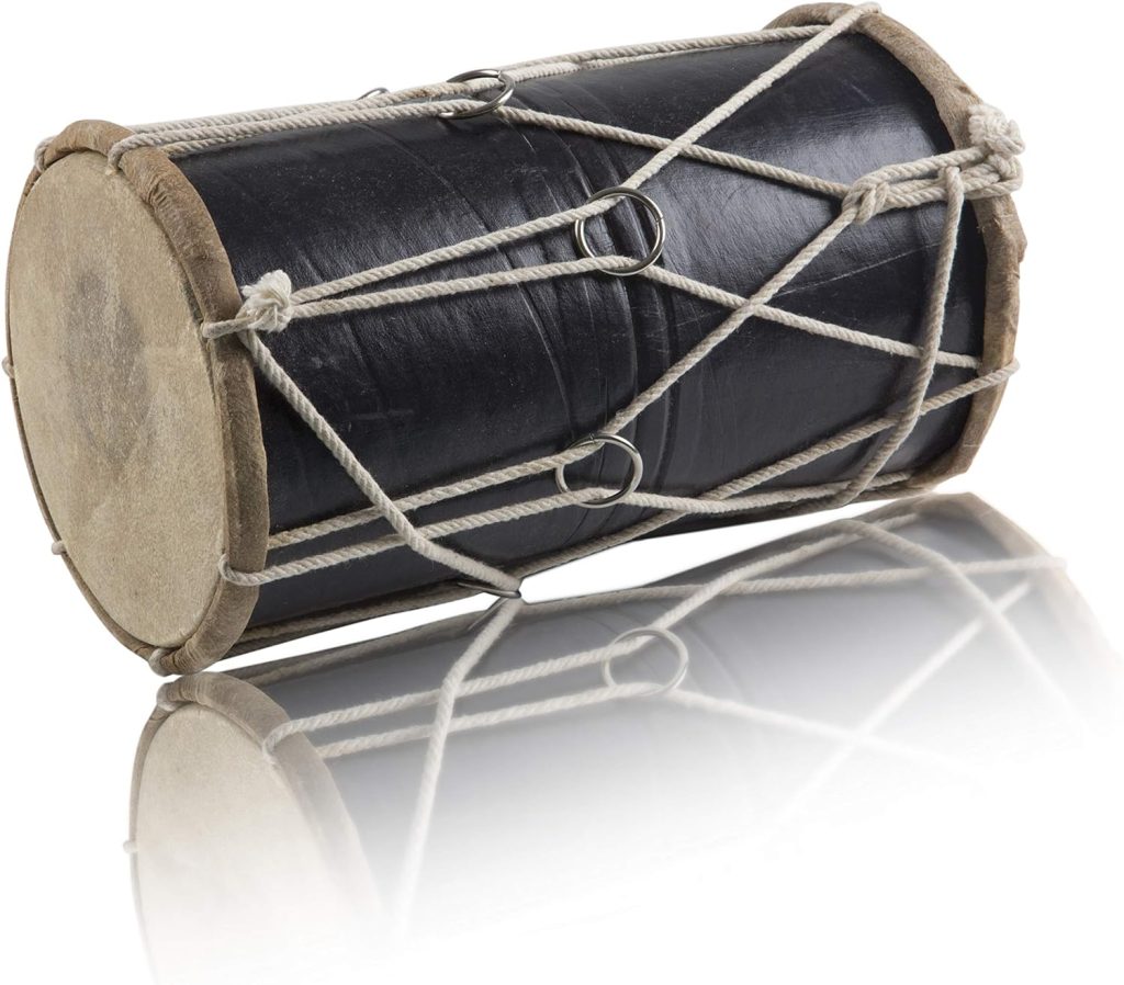 Handmade Wooden  Leather Classical Indian Folk Tabla Drum Set Hand Percussion Drums World Musical Instruments Punjabi Dhol Dholak Dholki 10 x 6 Inches Fun Birthday Housewarming Gift Ideas Black