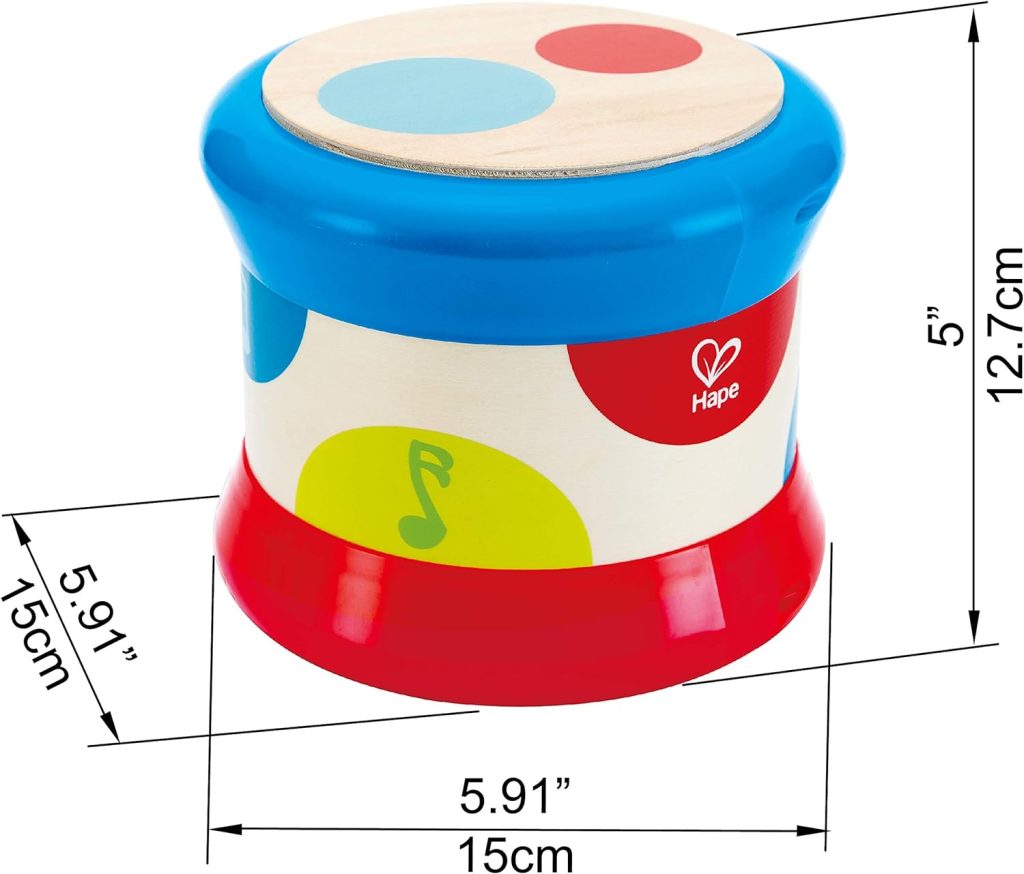 Hape Baby Drum | Colorful Rolling Drum Musical Instrument Toy For Toddlers, Rhythm  Sound Learning, Battery Powered (E0333), L: 5.9, W: 5.9, H: 5 inch