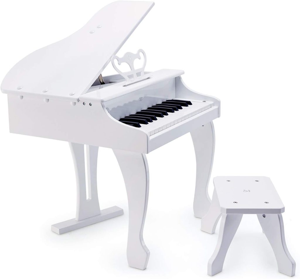 Hape Deluxe White Grand Piano | Thirty Key Piano Toy with Stool, Electronic Keyboard Musical Toy Set for Kids 3 Years+