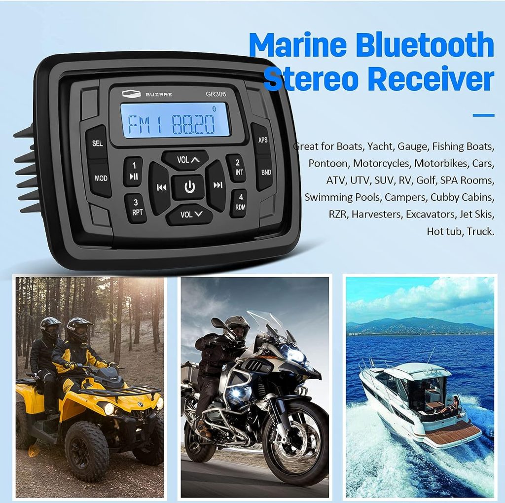 HASDA Bluetooth Marine Radio Car Stereo Dashboard Digital Audio System Receiver Waterproof Boat Speakers FM AM Radio Antenna for ATV UTV RV UV