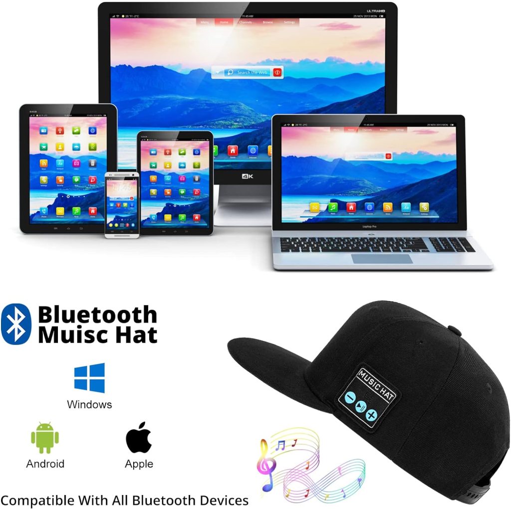 Hat with Bluetooth Speaker Adjustable USB-C Powered Bluetooth Cap Wireless Smart Speakerphone Hat for Outdoor Sport Baseball Cap are The for Men/Women/Boys/Girls Black