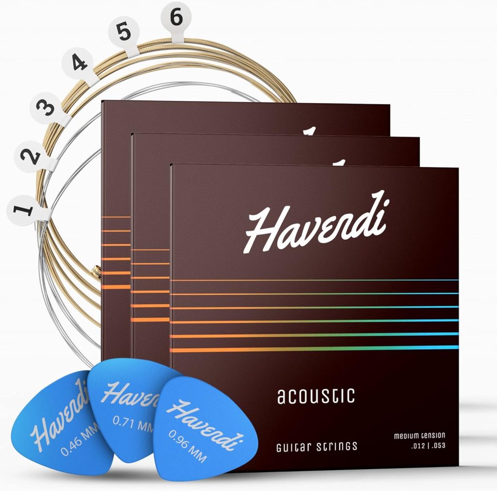 HAVENDI® Guitar Strings acoustic guitar - brilliant sound quality steel strings for acoustic guitar coated with phosphor bronze (6 string set) incl. 3 picks