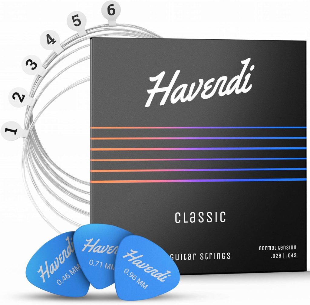 HAVENDI® Guitar Strings for classical guitar - brilliant sound quality strings made of nylon for classical guitar coated with silver (6 string set) incl. 3 picks
