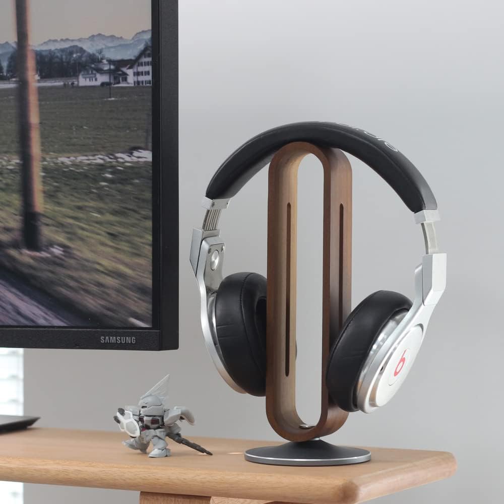 Headphone Stand for Desk,BRIGHT STONE Wood Headset Holder Bamboo  Aluminum Earphone Stand for All Headphones (Grey)