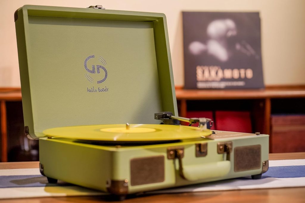 HelloGoody Vinyl Record Player Portable Record Player Turntable Suitcase Record Player Vinyl Built in Stereo Speakers Extra Stylus Supports RCA Line Out, AUX in, 3 Speed Wireless Vintage Record Player