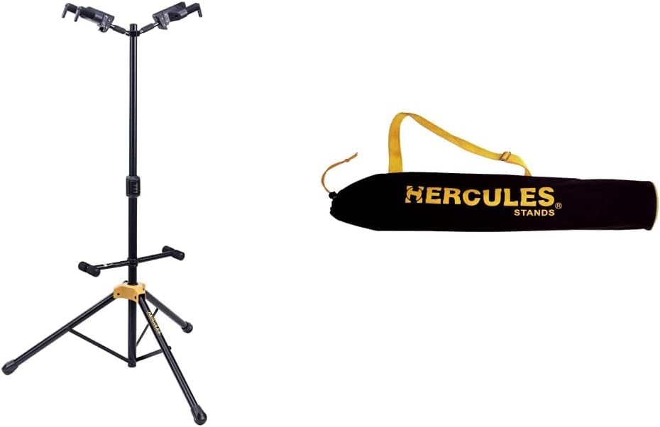 Hercules Stands GS422B PLUS Dual Guitar Stand with Auto Grip System and Foldable Yoke,Black