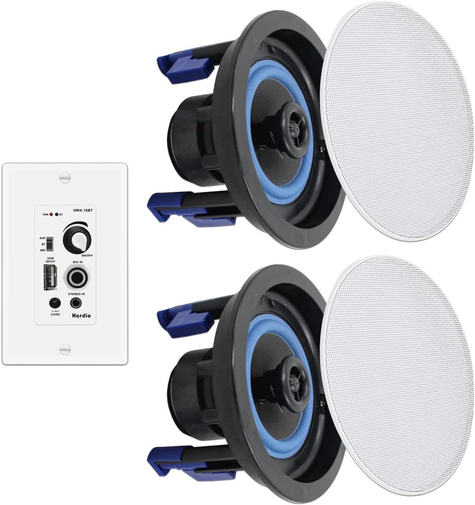 Herdio 4 Inch Bluetooth Ceiling Speakers (Pairs) 160W Flush Mount in Wall Amplifier Receiver Perfect for Indoor Home  Covered Outdoor Porch