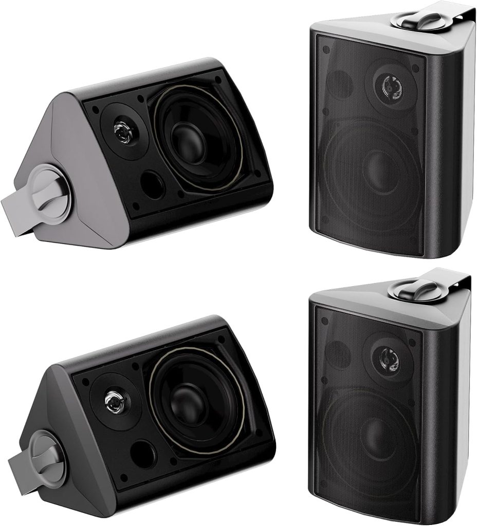 Herdio 5.25 Inches 600Watt Outdoor Bluetooth Speaker Stereo Waterproof Wired Wall Mount System for All Weather Indoor- Outdoor Patio Garage Home(4 Black Speakers)