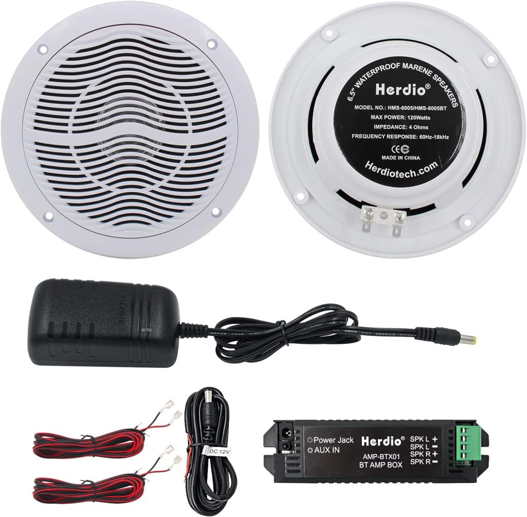Herdio 6.5 Inch 2-Way Waterproof Marine Bluetooth Ceiling Speakers, 120W Flush Mount, Perfect for Boat ATV UTV Golf Cart Camper RV Hot Tub Bathroom Outdoor, 1 Pair, White : Electronics