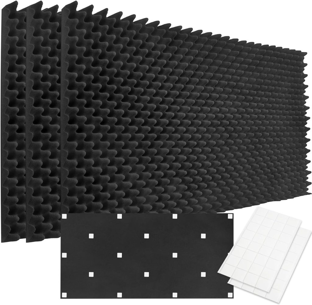 HEWEIYHY 2 Pack Acoustic Foam Panels, 48 x 24 x 2 Sound Absorbing Panels High Density Studio Wedge Tiles Fire Resistant Acoustic Panels for Home,Office, Recording Room, Studio (Black)