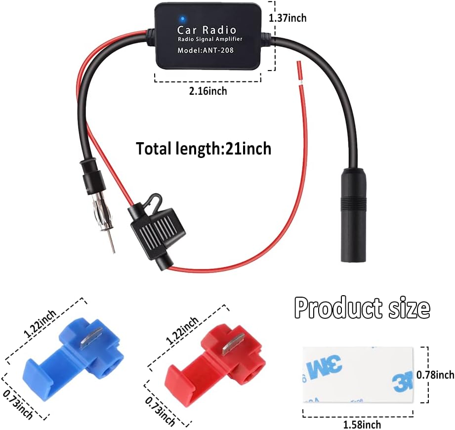 Hidden Car Antenna Booster Amplifier Strengthen 25db,Universal 12V FM AM Radio Antenna Adapter for Car Stereo,Audio,Radio,Media,Head Unit Receiver