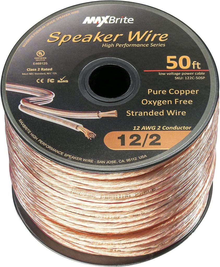 High Performance 12 Gauge Speaker Wire, Oxygen Free Pure Copper - UL Listed Class 2 (100 Feet Spool)