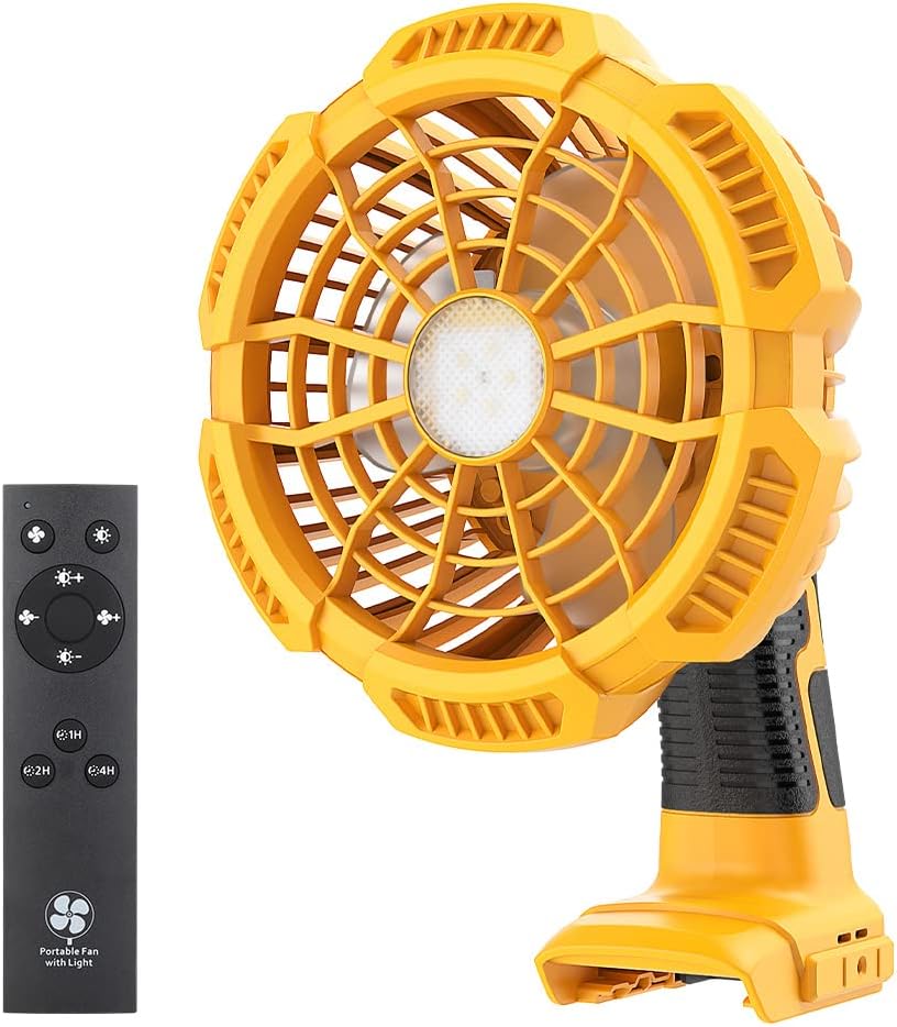 Hipoke Portable Fan for Dewalt 20V Lithium-ion Battery, High-Velocity Industrial, Drum, Floor, Barn, Warehouse Fan with 9W LED Light, USB Port, Battery Operated Handheld Fan for Camping, Traveling