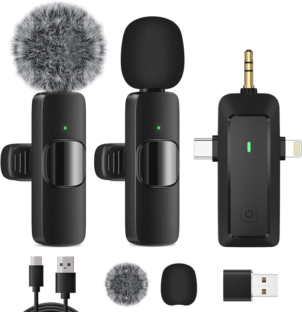 HMKCH Wireless Lavalier Microphone for iPhone - Android Phone/Camera/Computer/Laptop, Professional Dual Lapel Mic with USB-C/3.5mm/USB Plug for Video Recording, Vlog, YouTube, TikTok