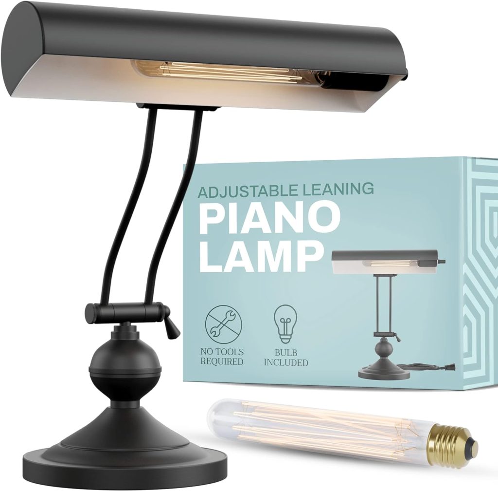 Home Intuition Classic Antique Retro Adjustable Leaning Piano Lamp Banker Desk Light with LED Bulb Included (Matte Black)