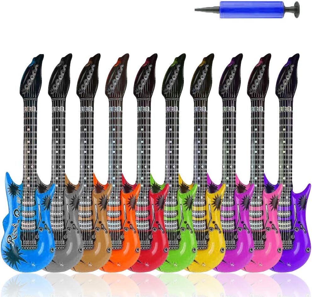 HomeMall 10 Colors 35 Inch Inflatable Guitar Toy, Rock Star Inflatable Electric Colorful Guitar, Rock N Roll Party Favor for 80s 90s, Children’s Birthday Party Decorations and Karaoke Party