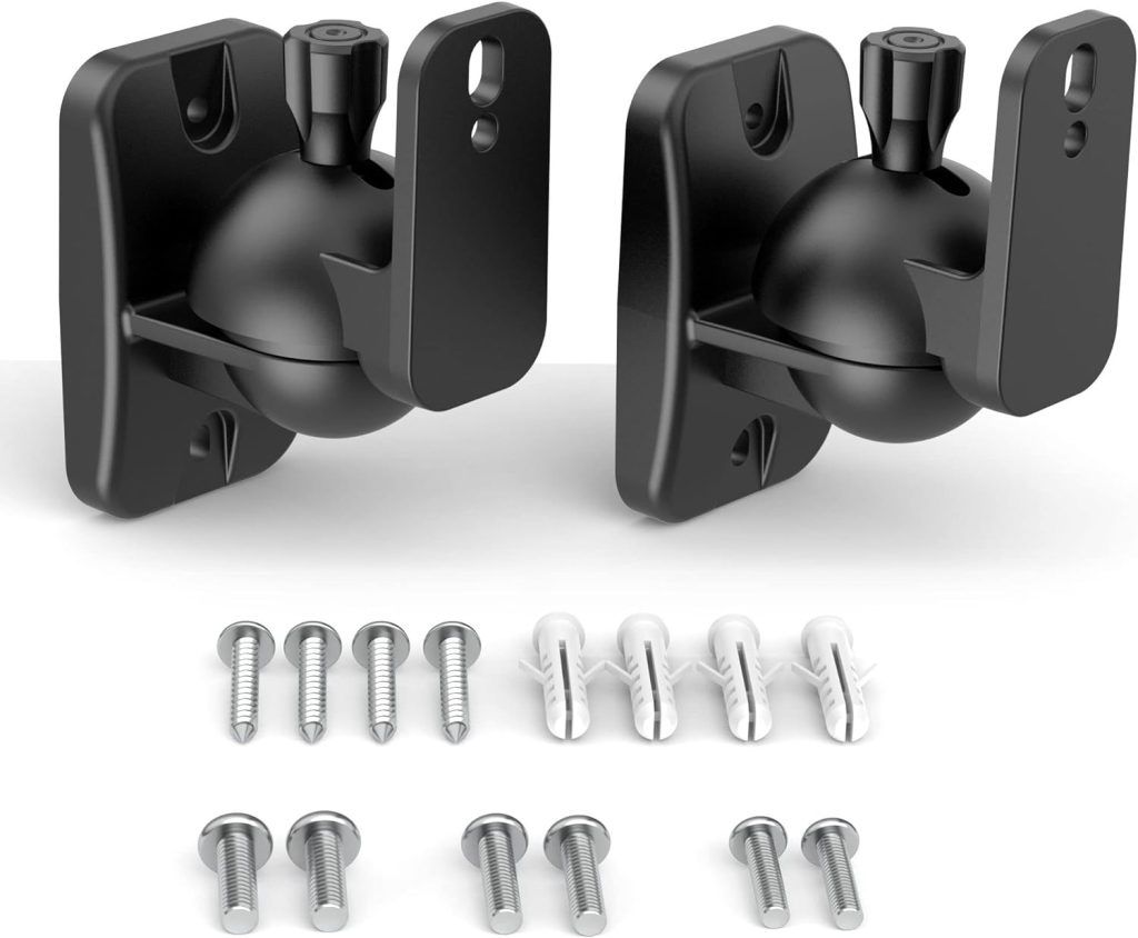 HomeMount Speaker Wall Mount Brackets - Surround Speaker Wall Mounts Kit, Bookshelf Speaker Wall Screws Mounts, Hold up to 8 lbs, 2 Pack, Black